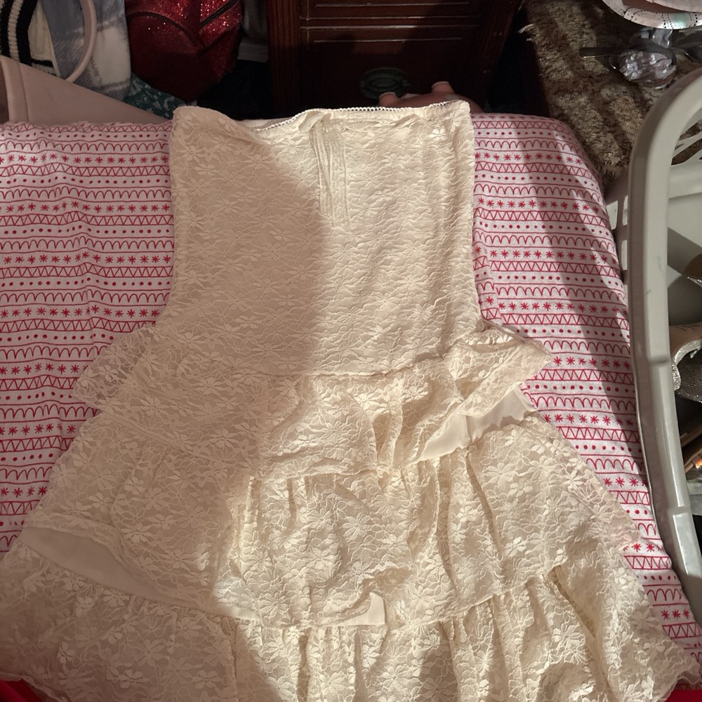 Ivory Lace Tiered Ruffle Dress